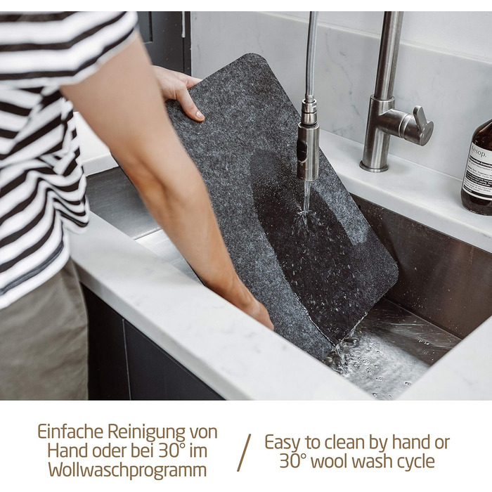 Felt Table Placemats - Set of 24 Table Coasters - Washable Felt Placemats - 8 Placemats, Glass Coasters, Cutlery Pouches | Dark Gray | Square Felt Coasters - Placemats for Christmas