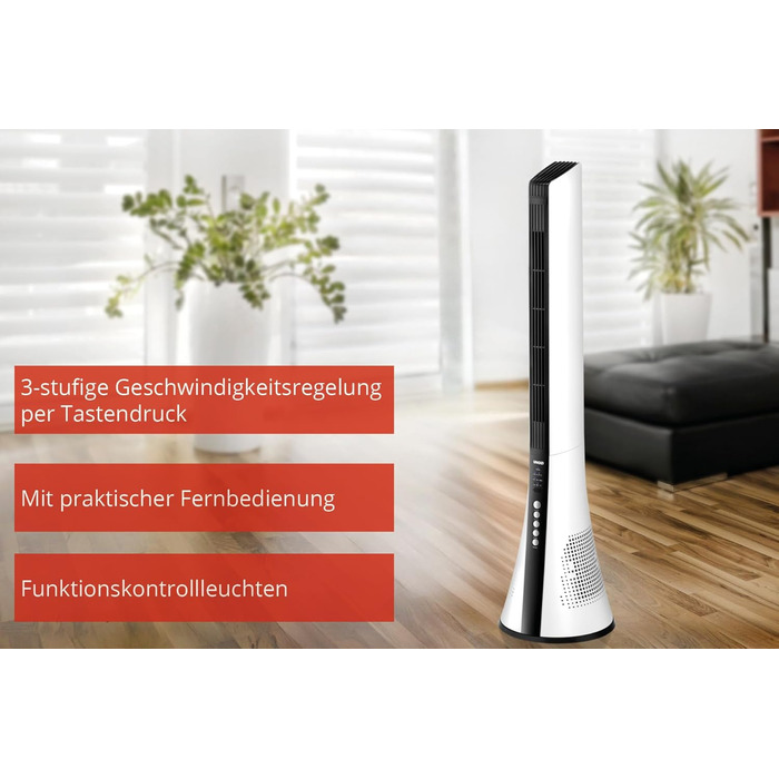 Турбовентилятор UNOLD 86890 View - білий, з осциляцією 60°, таймером, 3 швидкості, режими сну/нормальний/натуральний, з пультом керування