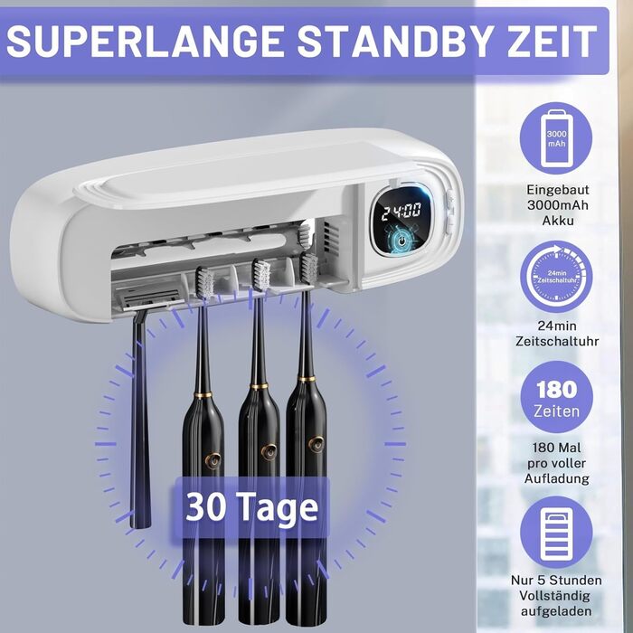 Стерилізатор зубних щіток Maxspace з УФ-випромінюванням, настінний, 4 слоти, для ванної кімнати (білий)