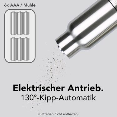 Електричний набір для солі та перцю з нержавіючої сталі з керамічним жорном. Набір для спецій: мельниця для перцю, солянка, мельниця для солі. Сріблястий колір, скляний.