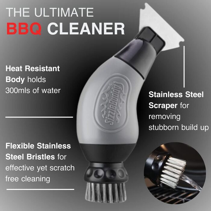 Sizzle Buddy Grill Brush with Scraper – Stainless Steel Grill Cleaning Brush – Safe, Durable, Heat-Resistant Bristles – Easily Removes Grease and Food – No Scratch Cleaning
