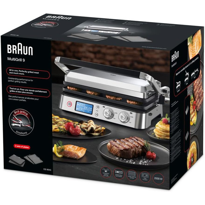 Електричний гриль Braun MultiGrill 7 CG7020: контактний гриль, барбекю та духовка 3-в-1, 2000W, велика поверхня (12 бургеров), для дому