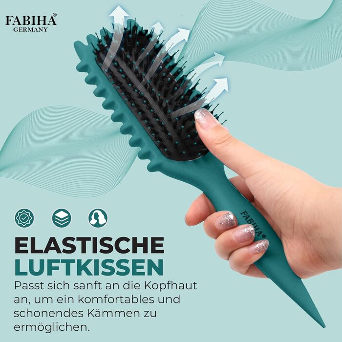 Щітка для волосся Lockenbürste Premium - для кучерявого волосся, біо-щітка з щетиною дикого кабана, без заплутування, оригінальна 3-в-1 для створення локонів (Ліловий/Блакитно-зелений)