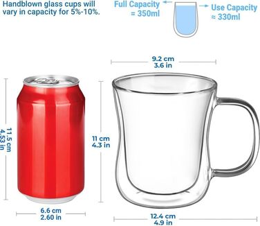Набір склянок для лате макіато Ecooe 2 шт. з подвійними стінками, 350 мл, з ручкою, з боросилікатного скла