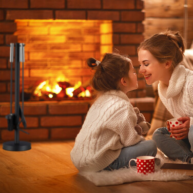 Relaxdays Modern 4-Piece Fireplace Tool Set with Stand