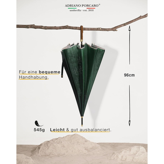 Стійкий до вітру парасолька: великий парасолька Ø120см з відбиваючим краєм, 12 спиць, з чохлом, оливковий - для чоловіків та жінок