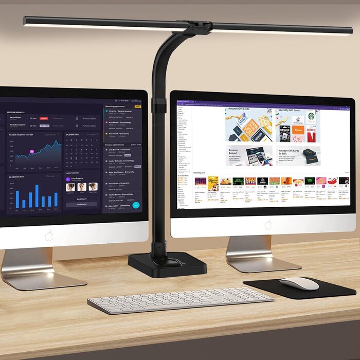 LED настільна лампа Doppelkopf з регулюванням яскравості, 24W, 80см, велика та яскрава, захист очей, чорний колір, гнусий шийка, 25 режимів освітлення, для офісу та дому