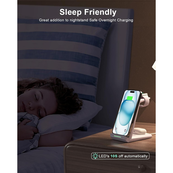 Бездротова зарядка 3-в-1 для Apple Watch, iPhone та AirPods Pro (білий/фіолетовий)