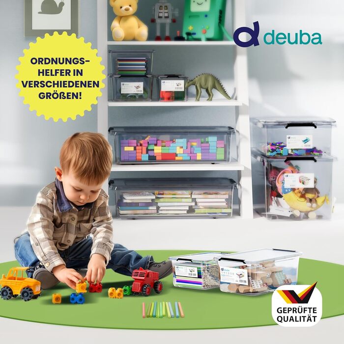 Deuba® 10x Storage Box with Lid 2L Box Plastic Crates Food Safe BPA Free Small Click Closure Transparent Stackable Kitchen Bedroom