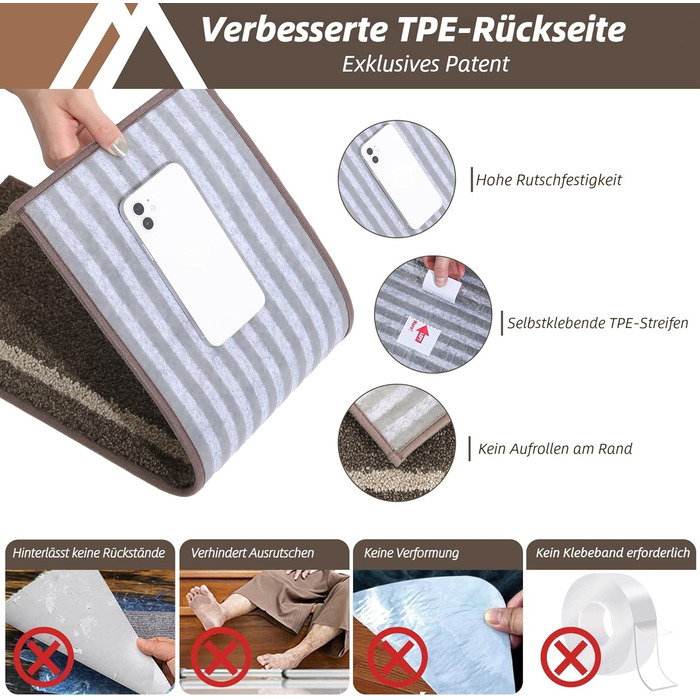 Килимок для сходин COSY HOMEER 70x22 см (15 шт.), самоклеючий, антиковзкий, для дому, машинного прання, 100% поліестер, TPE-підкладка (Коричневий, 4 шт.)