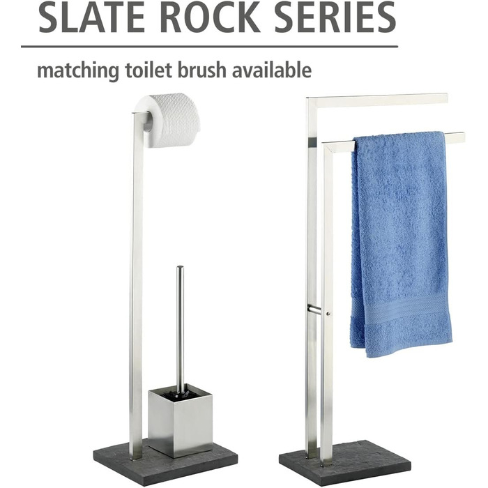 Набір для туалету WENKO Slate-Rock: тримач туалетного паперу та щітка для унітазу, нержавіюча сталь, антрацит, 73.5 x 19.5 x 23 см