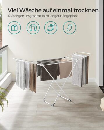 SONGMICS Сушарка для білизни розкладна, підлого типу, біла LLR540W01