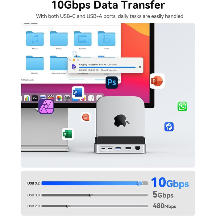 ORICO MiniDock VS10: Док-станція та підставка для Mac mini M4/M4 Pro з корпусом для NVMe SSD, хаб USB-C з 4K HDMI, DisplayPort, SD/TF 3.0, USB-C/A 10Gbps, PD 100W, 10-в-1, DIY