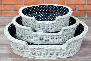 Wicker Dog Basket for Dog and Cat - Dog Bed, Cat Bed with Cushion, Pet Basket, Woven Cat Basket 60x43 H19 cm (80 x 60 x 26 cm, Beige)