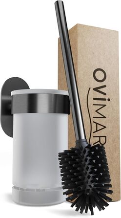 Набір для чищення унітазу Ovimar Finnkona: щітка, кріплення на стіну без свердління, силіконова щітка, функція вентиляції, сталь з порошковим покриттям, змінний насадок (Gunmetal, для кріплення)