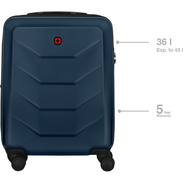 WENGER Pryo Hard Shell Suitcase with 4 Wheels, Trolley, Medium, 59 (67) L, Security Lock, for Men, Travel Vacation, 612537 (Blue, Carry-On)