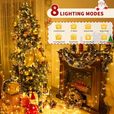 Гірлянда світлодіодна 60м, 600 LED, для декорування приміщень та вулиці, 8 режимів, таймер, IP44, тепле світло, для ялинки, балкона, вікна, саду, вечірки