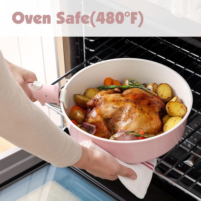 Набір каструль SENSARTE з керамічним покриттям, 17 предметів, рожевий, антипригарне, для всіх плит, безпечне, сумісне з духовкою
