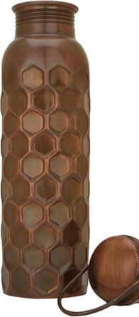 Copper Water Bottle, Pure Natural Bottle, Water Bottle with Lid and Carrying Bag, 34oz/1000ml, Leak-Proof Ayurveda Copper Bottle for Office and Yoga - (Antique Black, 2)