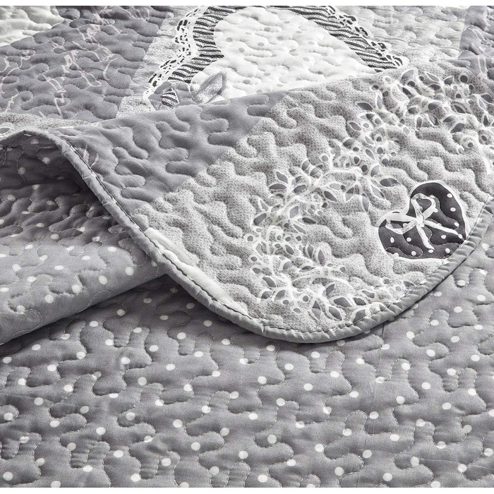 Комплект стеганих ковдр Brilliant Sunshine Grey Heart Love Patchwork (2 шт.) з наволочкою, двостороння покривало, м'яка легка ковдра, універсальна ковдра для двоспального ліжка, сірий колір