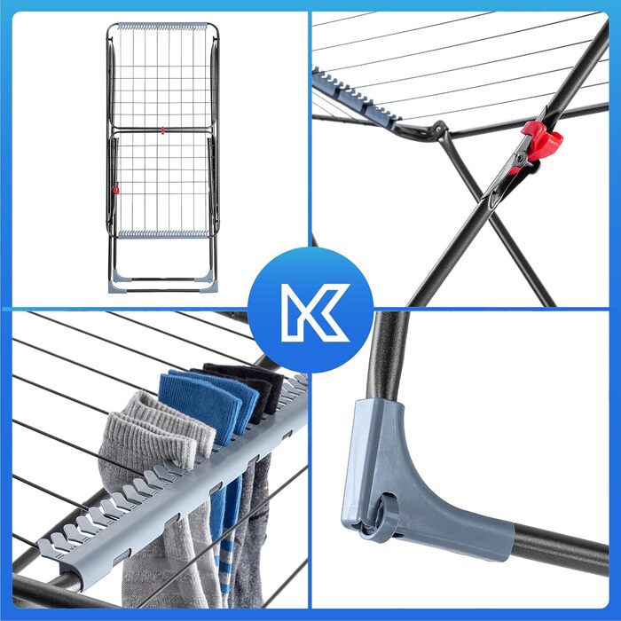 КADAX Сушарка для білизни з 18 метрами сушильної поверхні - для квартири, балкону та саду, розкладна, з неслизькими ніжками, економна, виготовлена в ЄС (Антрацит Плюс)