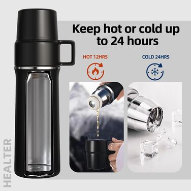 Термоткані з чашкою 850 мл: термоткані, термочашка, ізотермічна пляшка для напоїв, 12 годин тепла/24 години холоду, без BPA, нержавіюча сталь, для відпочинку на природі та кемпінгу (зелена)