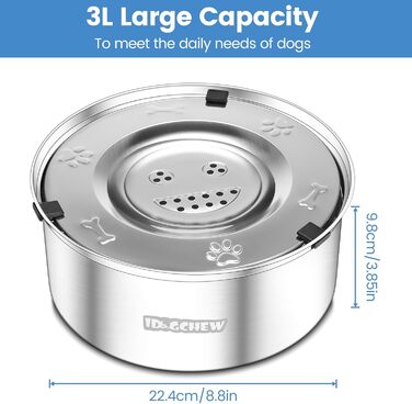 Миска для собак без облизування, нержавіюча сталь, протиковзаюча, витокостійка, легко миється, 3L, срібна