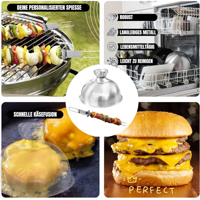 Набір для приготування Smash Burger – 6 предметів: прес для бургерів, розчавлювач, 2 кришки для плавлення сиру, лопатка для гриля та шампури – подарунок для чоловіків та любителів гриля (Чорний, 6 предметів)