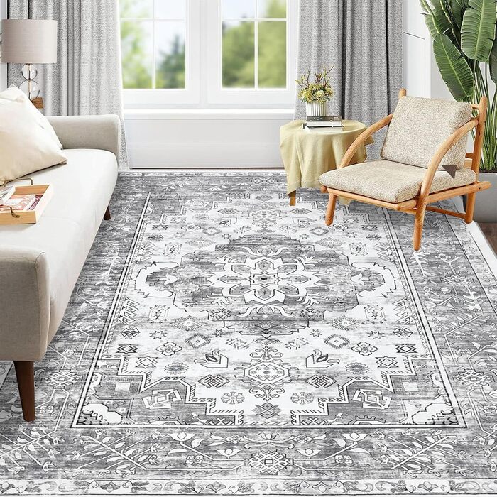 Килим Enyhom Boho Mandala 180x270 см, антиковзний, миючий, короткий ворс, для вітальні, спальні, кухні, ретро сірий