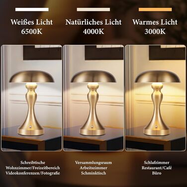 Бездротова настільна лампа з LED-підсвічуванням - торшер для спальні/вітальні з регулюванням яскравості, USB-зарядка, вінтажний дизайн (Золотий бронза)