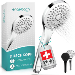 Дюш-насадка Engelbach® водозберігаюча – Швейцарія | 3 режими: Дощ, Масаж, Інтенсив | Універсальна душова лійка, ручна, хром (водозберігаюча)