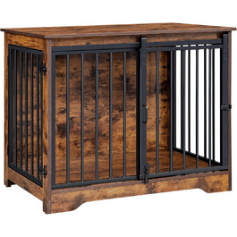 Hzuaneri Modern Wooden Dog Crate Furniture - Indoor Dog Box with Sliding Doors for Small/Medium Dogs - 81cm Height, 55x81x67.5cm, Vintage Brown DFC83601B