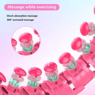 LEAFIA Smart Fitness Hula Hoop, Weight Loss, with Massage Nodes and 24 Detachable Adjustable Wide-Moving Hoop Sections, for Kids Adults Beginners Weight Loss Segment Training, PINK