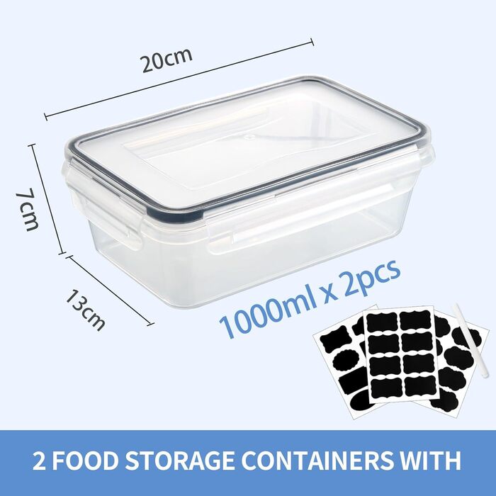 12 контейнерів для зберігання їжі з кришкою, контейнери для заморожування, meal prep бокси, 6 x 1л/0.52л, BPA-free, герметичні, для мікрохвильової печі, придатні для миття в посудомийній машині, для зберігання та транспортування їжі, фруктів, овочів