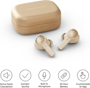 Bang & Olufsen Beoplay EX: Бездротові Bluetooth навушники з шумозаглушенням, чорного кольору (золотисті акценти), до 28 годин роботи, водонепроникні для спорту та повсякденного використання з зарядним кейсом