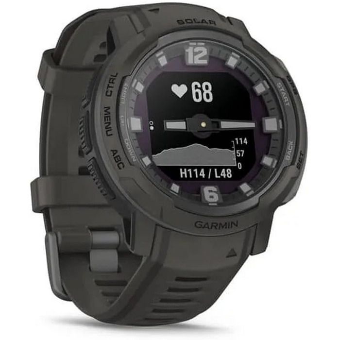 Garmin Instinct Crossover Solar: гібридний смарт-годинник з сонячною зарядкою, 45 мм, Graphite, GPS, Cardio, SpO2, 70 днів роботи, +30 спортивних функцій, Activity Tracker