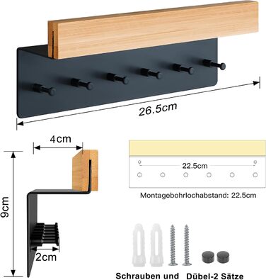 Дерев'яне ключниця з полицею, органайзер для ключів на 6 гачків, настінна дошка для ключів у прихожу, коридор, кухню