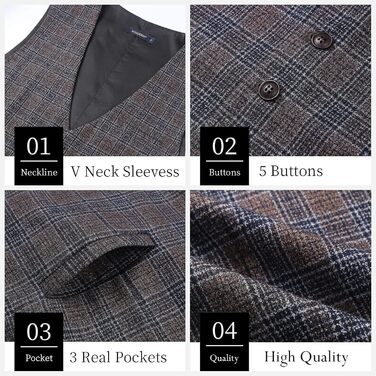 Чоловіча жилетка HISDERN в клітинку, формальна класична жилетка з бавовни, для весілля, в клітку 'Галстук', колір: коричневий
