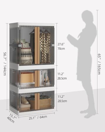 NETEL Storage Box with Lid Large, Stackable Storage Boxes 72L 4 Pieces, Plastic Storage Boxes, Transparent Stackable Boxes with Lid, Folding Storage Box with Door and Wheels (150L and 2x72L)