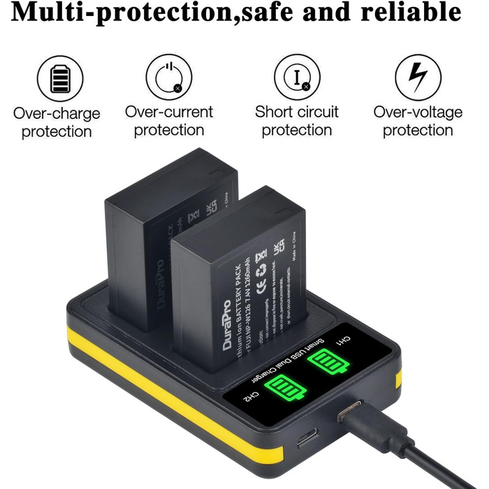 Акумулятор DuraPro 2X NP-W126 + LED-USB подвійний зарядний пристрій для камер Fujifilm X100F, X-A1, X-E2, X-Pro1, X-T1, X-T2, X-T3, X-T10, X-T20, X-T100, X-H1, FinePix HS33EXR, HS50EXR