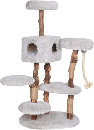 Преміум котячий будиночок Dehner Lovely з когтеточками | Будинок, лежанка, когтедрап | Дерево, плюш, сизаль | Для великих та маленьких котів | Стабільний, сучасний, сірий | 80 x 164 x 60 см