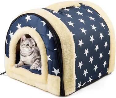 Кіт Хаус Індор, Тепле Гніздо-Печера для Кітів, 2-в-1, Ліжко-Печера для Кітів та Маленьких Собак з Знімним Подушечкою, Прати, 37x32x30 см