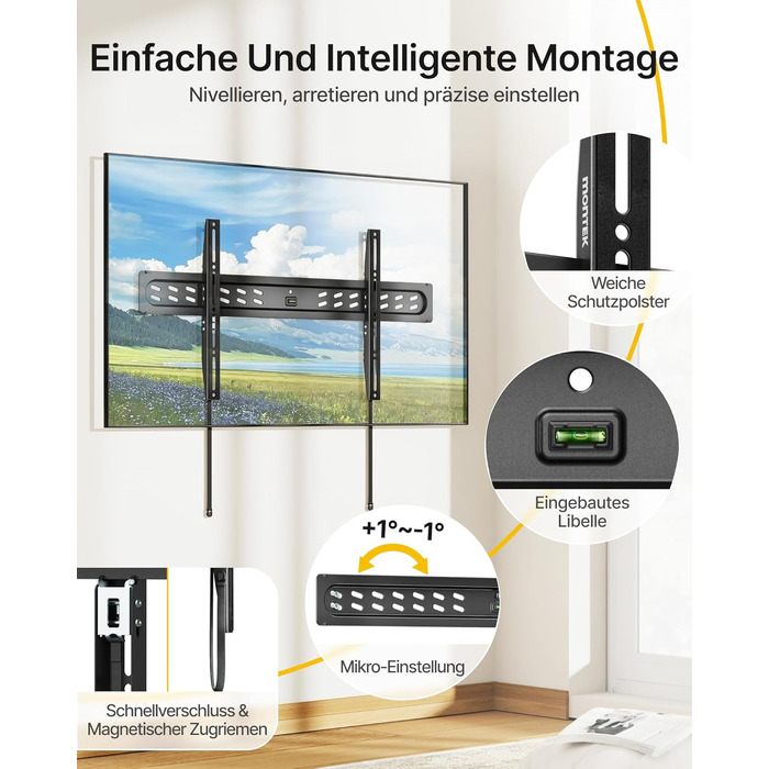 Настінний кронштейн для телевізора monTEK Ultra Slim (43–95 дюймів), фіксований, до 68 кг, VESA 800x400 мм
