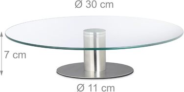 Тортниця Relaxdays з підставкою, Ø 30 см, для сервірування, поворотна, скло та нержавіюча сталь, прозора/срібна