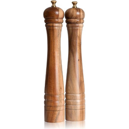 DeroTeno Salt and Pepper Grinder Set, Pepper Grinder with Stainless Steel Grinder, Salt Grinder with Ceramic Grinder, Acacia Wood, H 30 cm