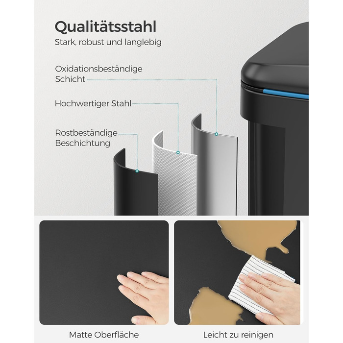 SONGMICS Відро для сміття 40 л з 2 відділеннями, 2 x 20 л, з педаллю, з металу, з пластиковим внутрішнім відром, з кришкою, з ручками, Softclose, герметичне, біле LTB40WT (Чорний)