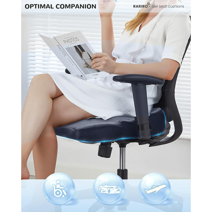 Гелеве сидіння для офісного крісла: ергономічна подушка з подвійною структурою та стільниковою поверхнею для тривалого сидіння, підтримки попереку та полегшення болю при ішіасі. Підходить для авто, каяку, інвалідного візка. Чорний колір.