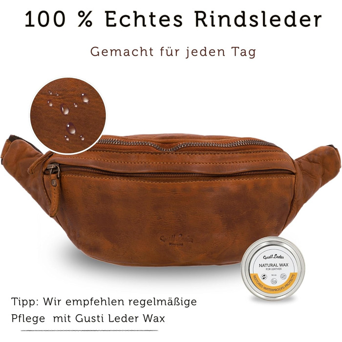 Чоловіча/жіноча поясна сумка Gusti Leather Spencer I з натуральної шкіри, регульований ремінь (колір: коричневий)