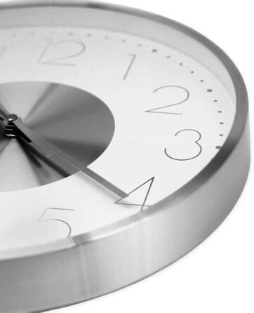 Modern Silent Aluminum Wall Clock, 30 cm Diameter, No Ticking Sounds, for Living Room, Bedroom, and Office (Silver White)