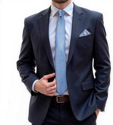 Набір краваток чоловічий DiBanGu з шовковим смугастим та клітинчастим візерунком, з нагрудним хустиною, запонками та краваткозажимом для весілля та офіційних заходів, світло-блакитний